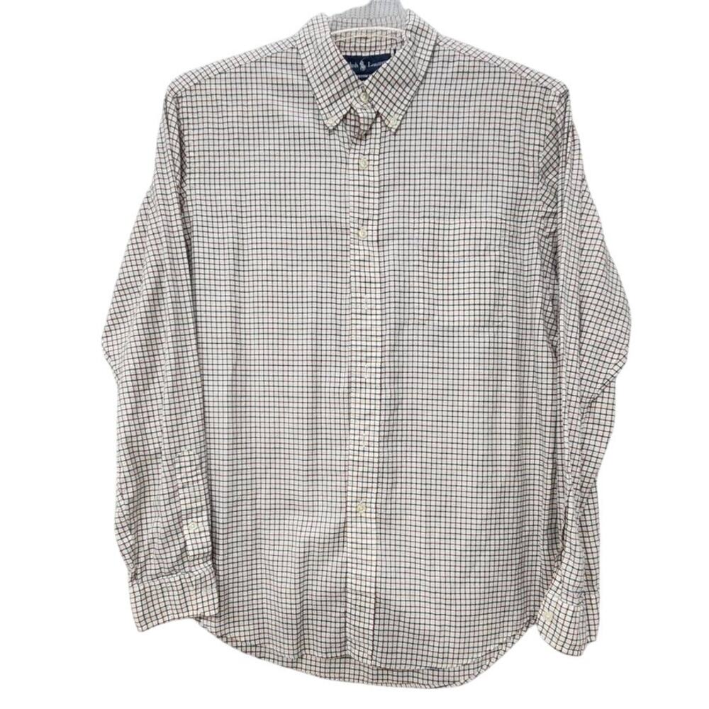 Ralph Lauren Men Off-White/Tan/Blue Plaid Button-up Long-Sleeve Pocket Shirt XL